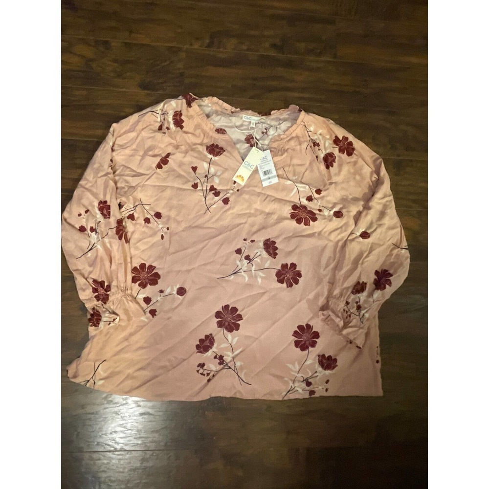 C&C California Shirt Womens 1x Pink Floral Peasant Top Hippie Bohemian